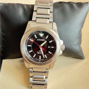 Citizen Men's Silver and Black Watch with Red Accents